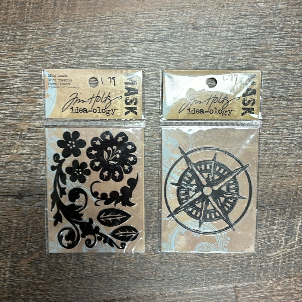 Tim Holtz idea-ology mini masks floral and compass VG